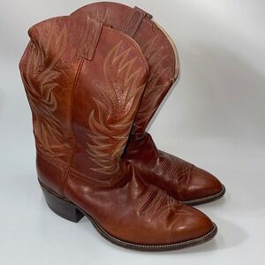 Dan Post Men's 7.5 D Brown Leather Western Cowboy Boots Embroidered USA
